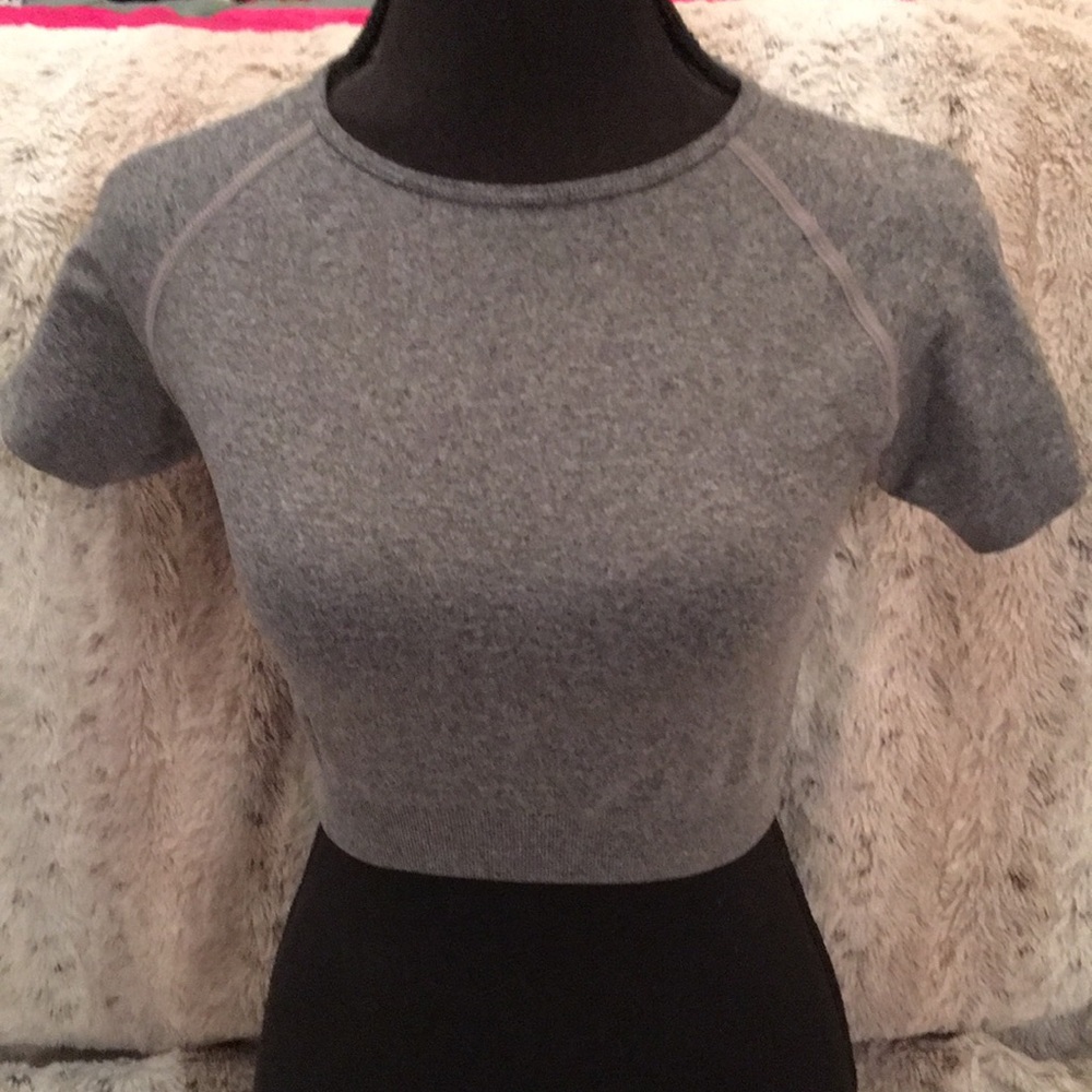 Gray Fitted Crop Top with Raglan Sleeves - Picture 1 of 11